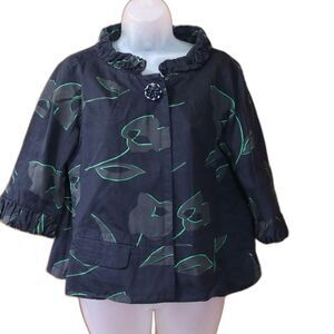 Marc Jacobs Black Green Floral Cropped Blazer Y2K Jacket Large Sequin Flower Sna